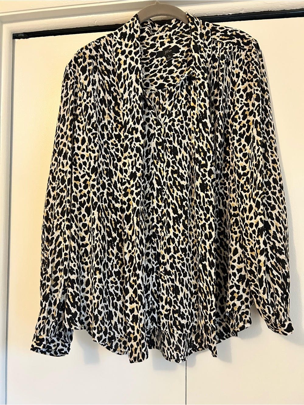 J Crew Women’s Animal Print Long-Sleeve Blouse - Black & Cream & Brown
